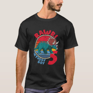 Camiseta Crianças 5 Aniversário Eu Rawr! Família Triceratop