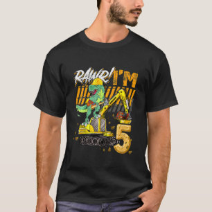 Camiseta Crianças 5 anos Escavadora de Construção de Dinoss