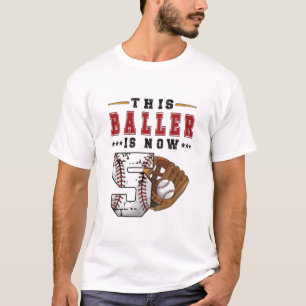 Camiseta Crianças 5 Birthday Baseball Boy de 5 anos