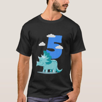 Camiseta Crianças 5 Birthday Boy Dino 5 Anos Aniversário