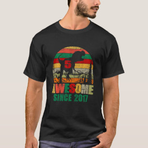 Camiseta Crianças 5 Birthday Boy Dinosaur 5 Anos Aweso