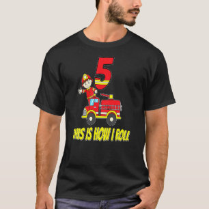 Camiseta Crianças 5 de Aniversário 5 Anos Meninos Bombeiros