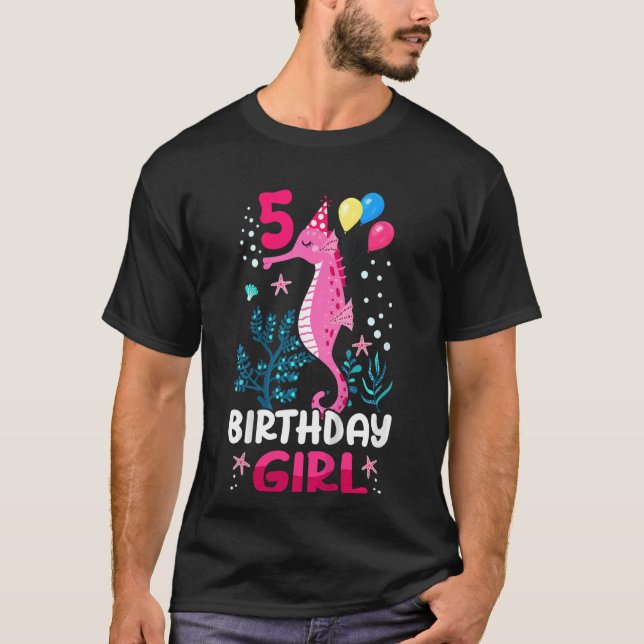 Camiseta Crianças 5 de Aniversário Garota Cavaleira do Ocea (Frente)