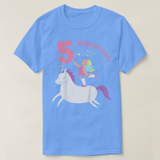 Camiseta Crianças 5 de Aniversário Garota Unicórica Fada Im (Frente do Design)