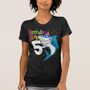 Camiseta Crianças 5 de Aniversário Garoto Tubarão-Cerca De 