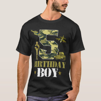 Camiseta Crianças 5 de Aniversário Militares Themed Camo Bo