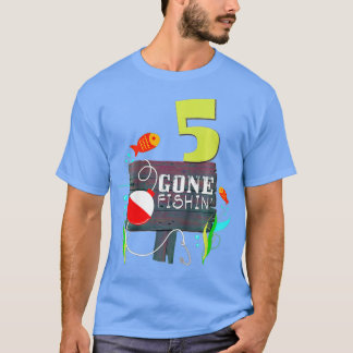 Camiseta Crianças 5 de Aniversário O Pescador Gone Fishin G