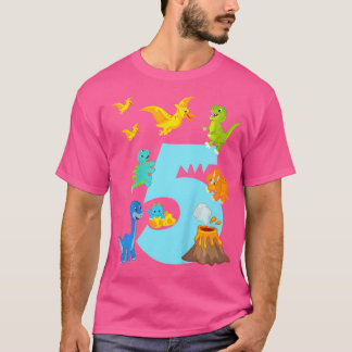 Camiseta Crianças, 5 de Aniversário, Poço Dino - Cinco Anos