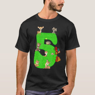 Camiseta Crianças 5 de Aniversário Trator 5 Anos Animais De