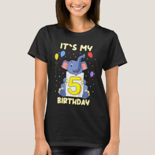 Camiseta Crianças 5 de Elefante Aniversário Meu Aniversário