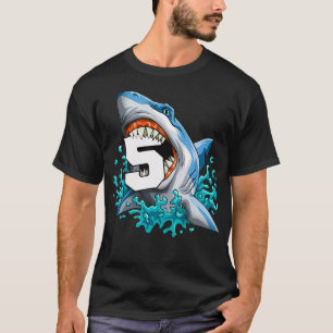Camiseta Crianças, 5 de tubarão, bois de aniversário, tubar