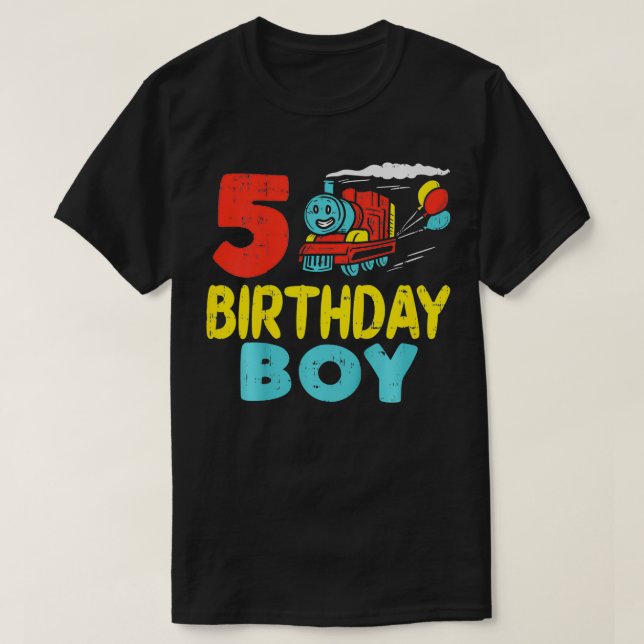 Camiseta Crianças 5 Meninos De Aniversário Treinam Meninos  (Frente do Design)