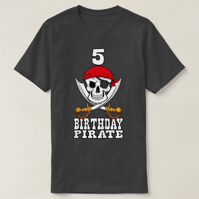 Camiseta Crianças 5 Pirata de Aniversário Themed 5 Festa de (Frente do Design)