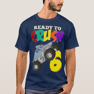 Camiseta Crianças 6 Birthday Boys Monster Truck 6 Anos Ra