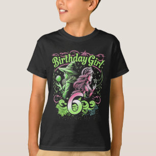 Camiseta Crianças 6 bruxas de aniversário rosa e verde de 6