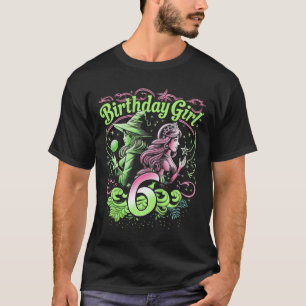 Camiseta Crianças 6 bruxas de aniversário rosa e verde de 6