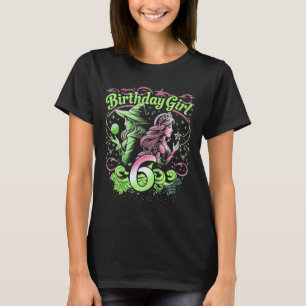 Camiseta Crianças 6 bruxas de aniversário rosa e verde de 6