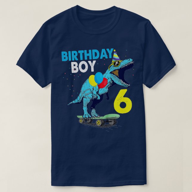 Camiseta Crianças 6 de Aniversário Dinossauro T Rex por 6 a (Frente do Design)