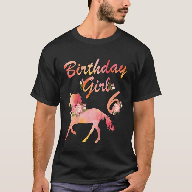 Camiseta Crianças 6 de Cavalo Aniversário Para Meninas Ador (Frente)