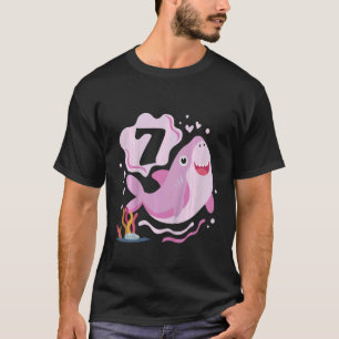 Camiseta Crianças 7 Aniversário Raparigas Tubarão 7 anos Oc