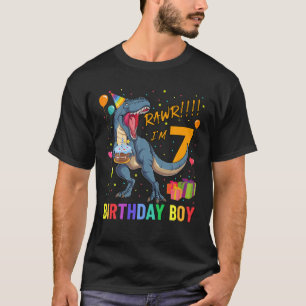 Camiseta Crianças 7 Birthday Dinossaur 7 Anos Menino Incr