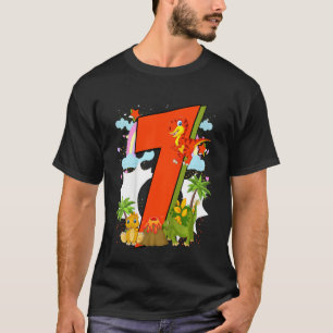 Camiseta Crianças 7 De Aniversário 7 Anos Com Dino E Dinos
