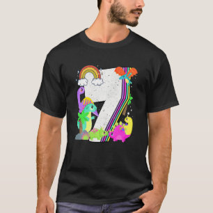 Camiseta Crianças 7 De Aniversário 7 Anos Com Dino E Dinos