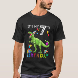 Camiseta Crianças 7 de Aniversário de 7 Anos Menino Rex Din
