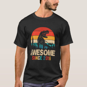 Camiseta Crianças 7 de Aniversário Dinossaur Aweome Desde 2