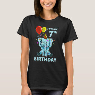 Camiseta Crianças 7 de Aniversário Elefante É a minha festa