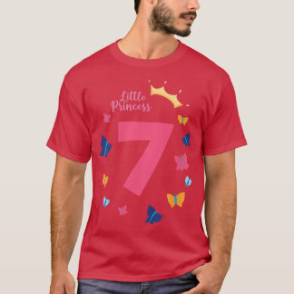 Camiseta Crianças 7 de Aniversário Garota Princesa Borbolet