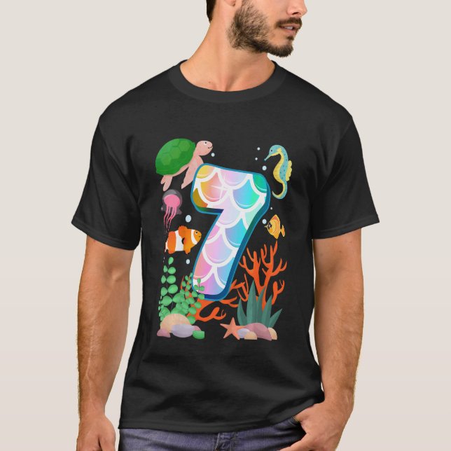 Camiseta Crianças 7 de Aniversário Peixes Tetra Aquarium Su (Frente)
