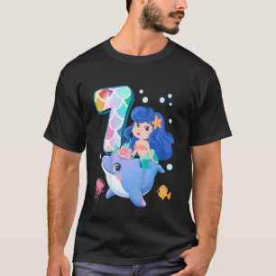 Camiseta Crianças 7 de Aniversário Sereia Golfinho Submarin