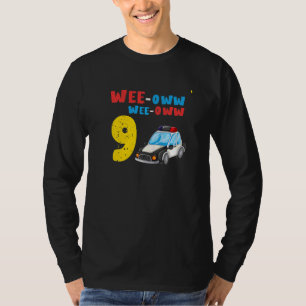 Camiseta Crianças 9º Aniversário Policial Carro Themed Bi