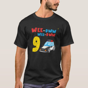 Camiseta Crianças 9º Aniversário Policial Carro Themed Bi