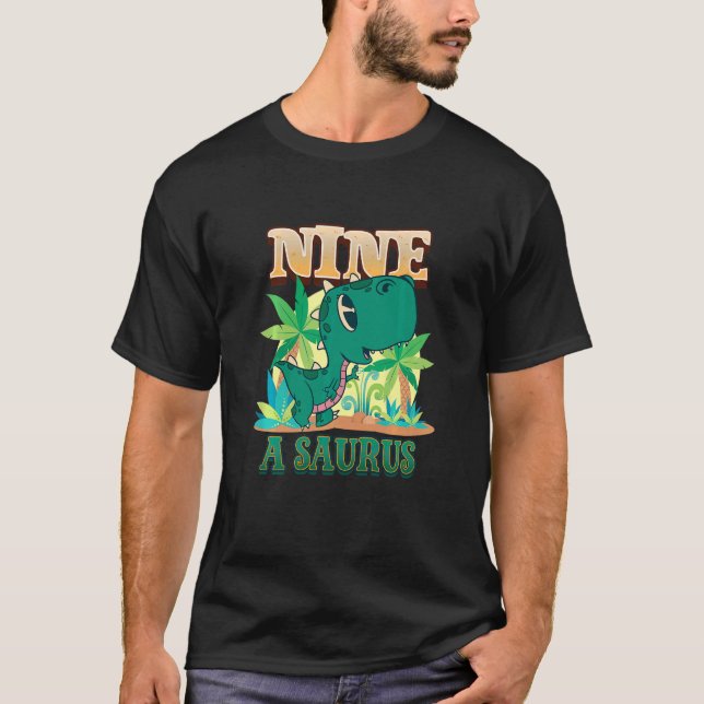 Camiseta Crianças 9º Noite Nove Anos Dinossauro Rex 9 Yea (Frente)