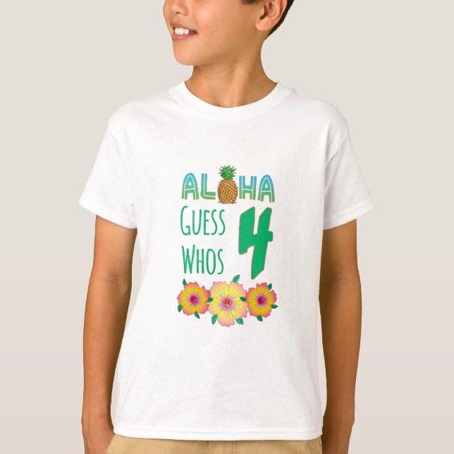 Camiseta Crianças Aloha Tropical Luau 4 Anos Aniversário (Frente)