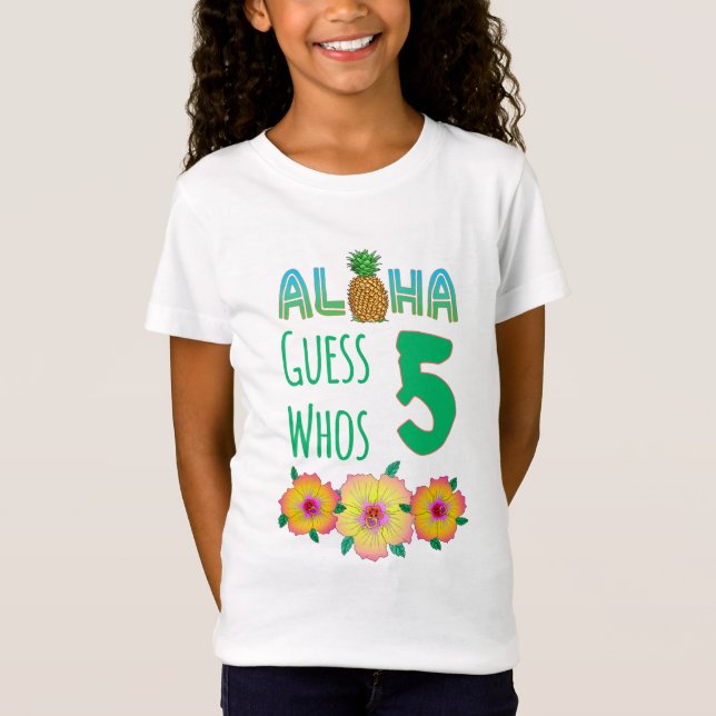 Camiseta Crianças Aloha Tropical Luau 5 Anos Aniversário (Frente)