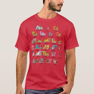 Camiseta Crianças Alphabet Letters AZ com Animais ABC Apren