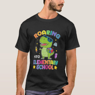 Camiseta Crianças Andando Na Escola Elementar T Rex Dinossa