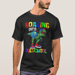 Camiseta Crianças Andando Para O Dinossauro Pré-Escolar T