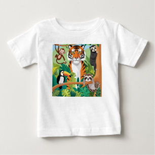 Camiseta Crianças Animais Cortados, Macaco-Macaco-Tigre-Sel