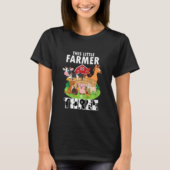 Camiseta Crianças Animais Da Exploração De aniversário de 3 (Frente)