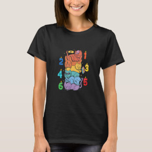 Camiseta Crianças Aniversário Colorido De Gato Para Criança
