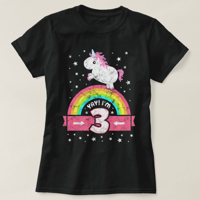 Camiseta Crianças aniversário de 3 anos Bonitas Menina Rosa (Frente do Design)