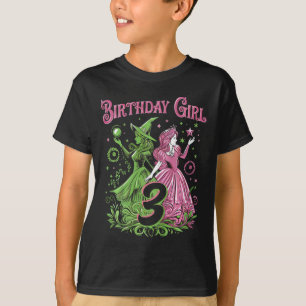 Camiseta Crianças aniversário de 3 anos Bruxas Rosa E Verde