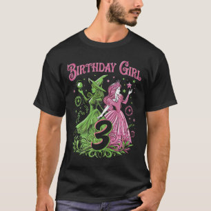 Camiseta Crianças aniversário de 3 anos Bruxas Rosa E Verde