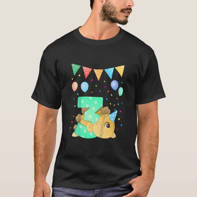 Camiseta Crianças aniversário de 3 anos Dinossaur Dino Com  (Frente)
