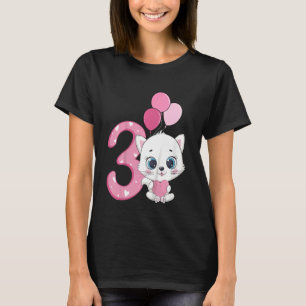 Camiseta Crianças aniversário de 3 anos Kitten Balão de Gat