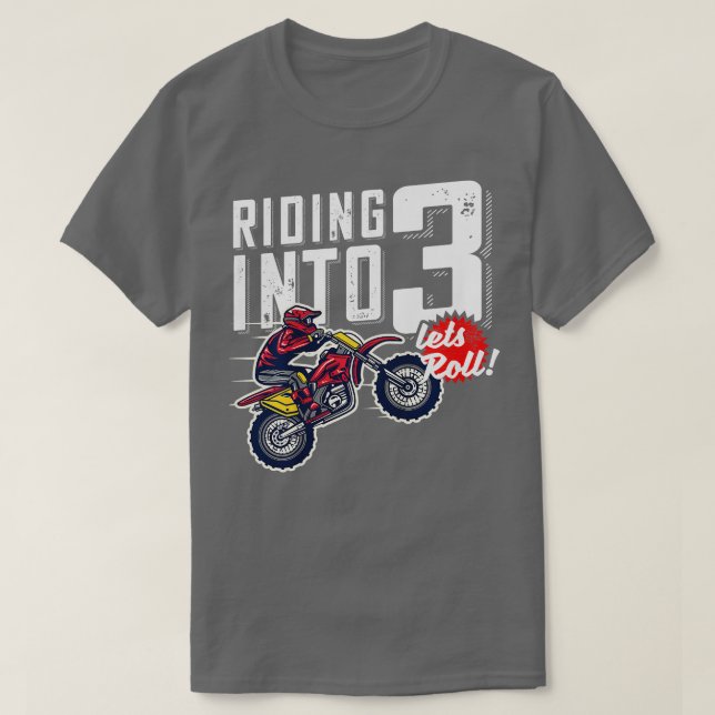 Camiseta Crianças aniversário de 3 anos Motor Cross Dirt Bi (Frente do Design)